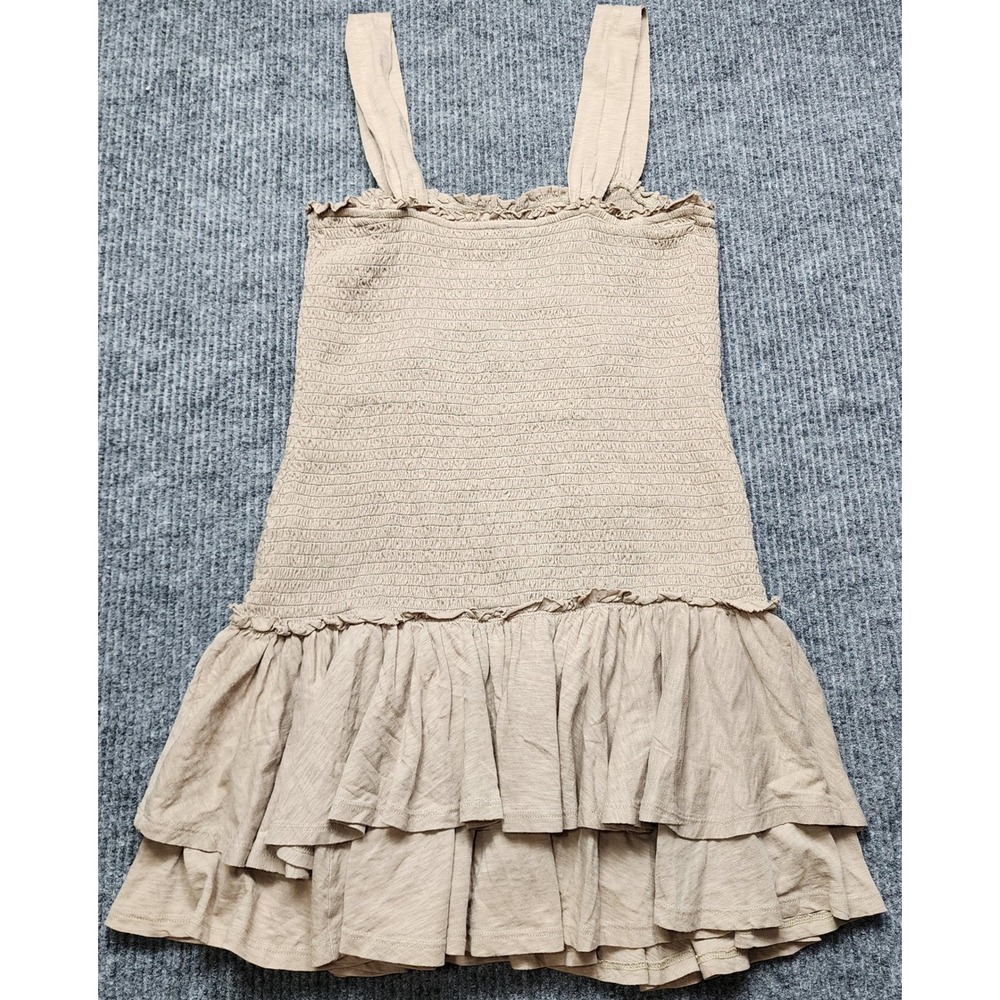American Eagle Tan Smocked Tiered Ruffle Mini Dress Cotton NWT Medium Party - Picture 7 of 7